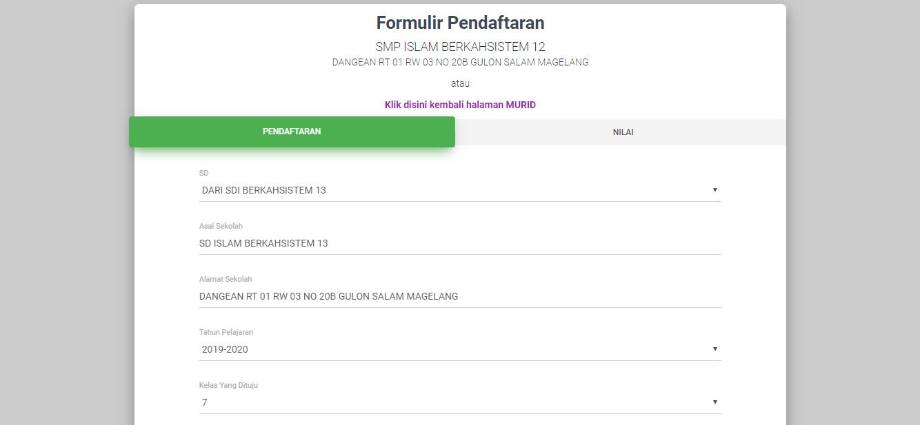 <p>Halaman Formulir Pendafataran Tingkat Solah SMP<br></p>