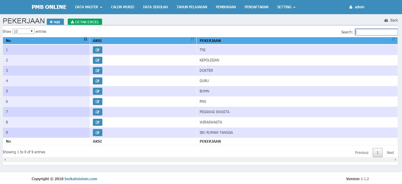 <p>Halaman Data Master Pekerjaan<br></p>