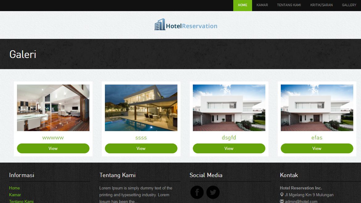 <p>Halaman Galeri Hotel</p>