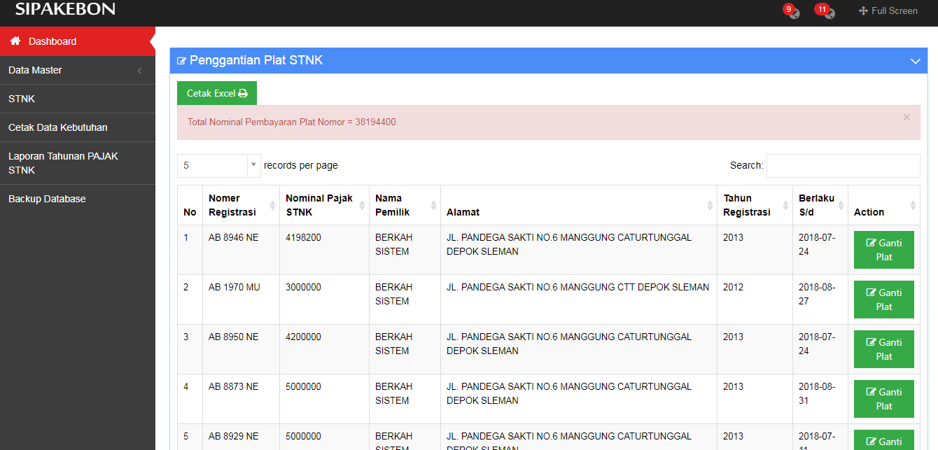 <p>Notifikasi Penggantian Plat Kendaraan 5 Tahunan Detail- Sistem Informasi Pajak Kendaraan Berbasis Online<br></p>