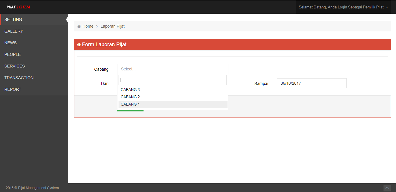 <p>

Halaman Superadmin Laporan Pijat Berdasarkan Cabang Tertentu<br></p>