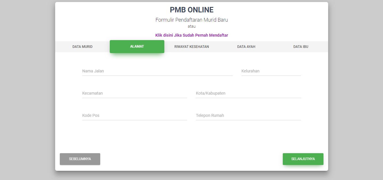 <p>Halaman Pendaftaran Murid Baru Data Alamat<br></p>