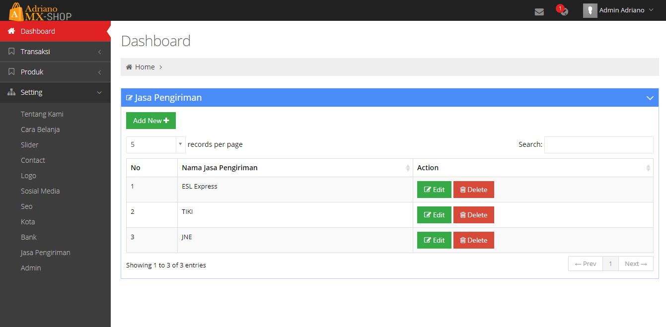 <p>Setting Jasa Pengiriman</p>