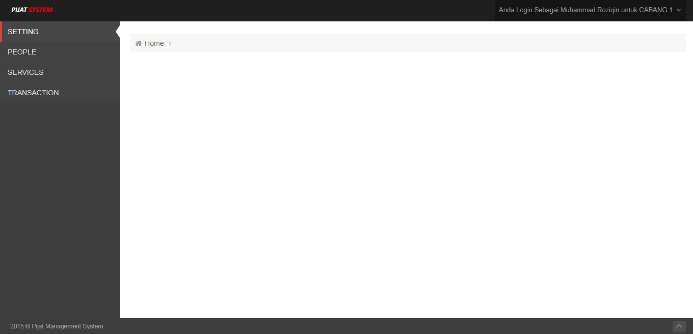 <p>Halaman Home Admin Cabang</p>